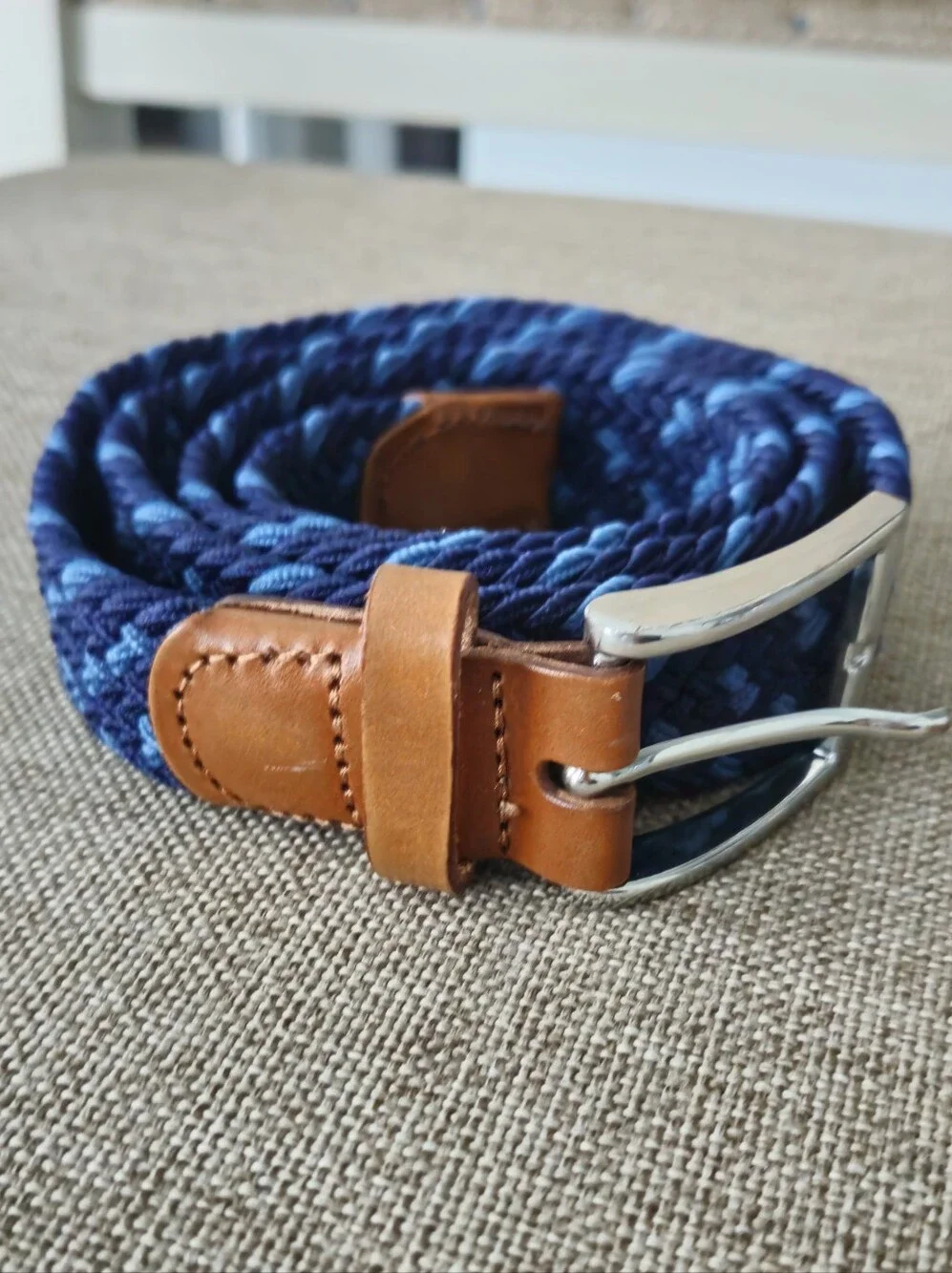 J. Crew Factory Navy and Light Blue Woven Stretch Belt Size M